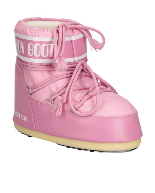 Moon Boot Pink Icon Logo Printed Lace-Up Boots