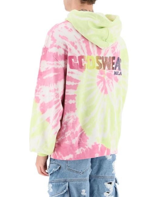 Gcds Pink Logo Printed Tie-Dyed Drawstring Hoodie for men