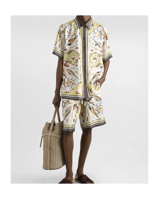 Dolce & Gabbana White Shell Printed Short-Sleeved Shirt for men