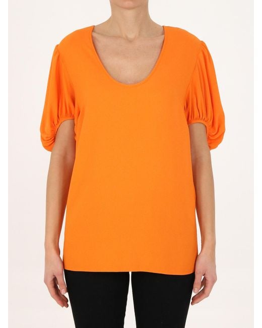 Stella McCartney Orange Puff Sleeved Crewneck T-Shirt