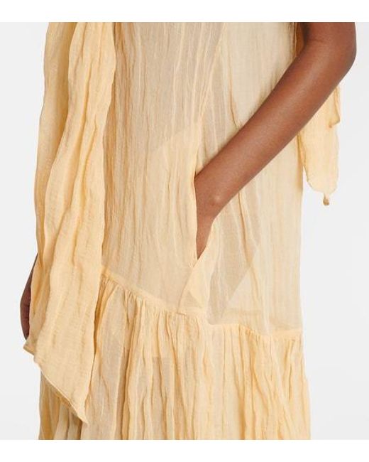 Plan C Metallic Scarf-Detail Cotton-Blend Maxi Dress