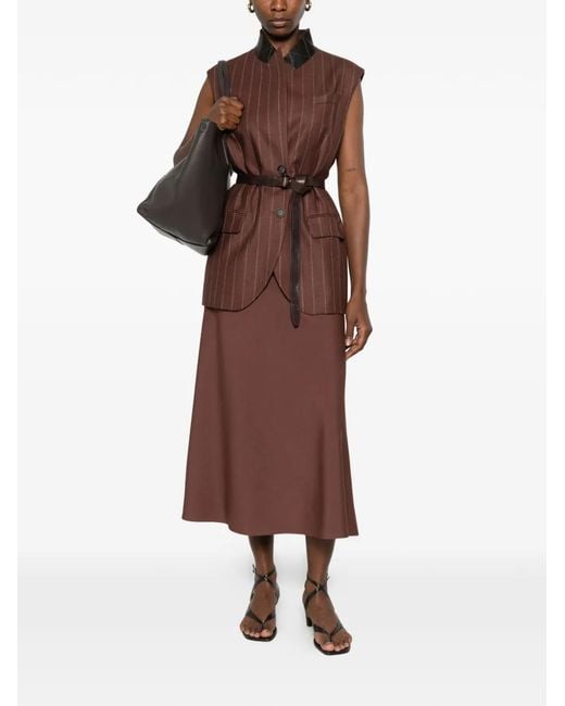 Brunello Cucinelli Brown Pinstripe-Pattern Sleeveless Vest