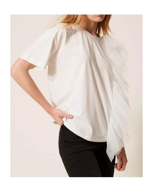 Twinset White Ruffled-Tulle T-Shirt