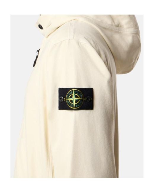 Stone Island White Oversized Fit Hooded Zip-Up Sweatshirt for men