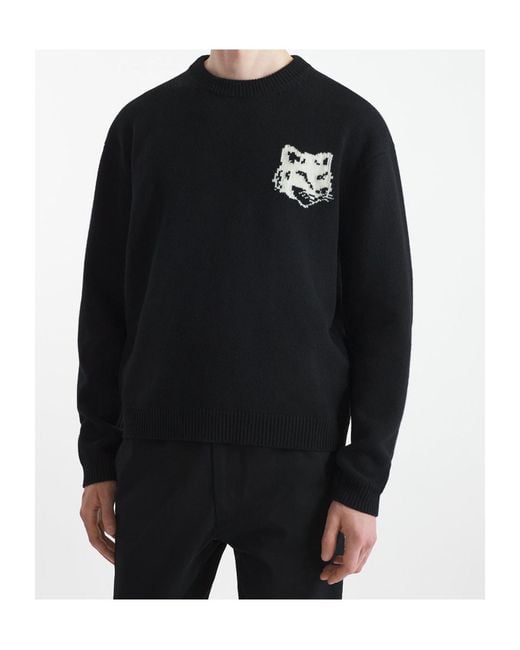 Maison Kitsuné Black Maison Kitsuné Fox Head Intarsia-Knit Jumper for men
