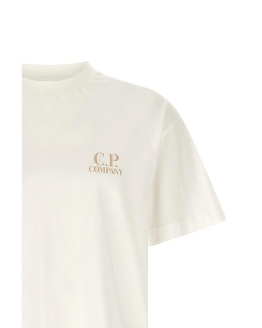 C P Company White Logo Crew Neck T-Shirt for men