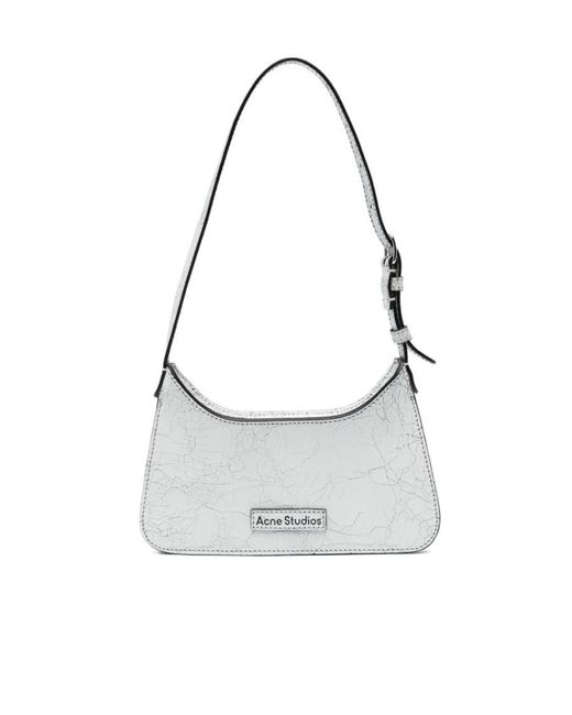 Acne White Platt Logo Detailed Mini Shoulder Bag