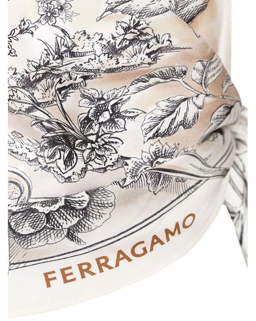 Ferragamo White Voyage Print Foulard Top