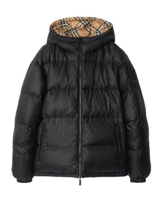 Burberry Black Down Reversible Check Puffer Jacket for men