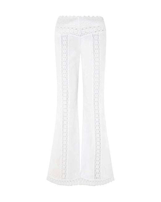 Charo Ruiz White Vianora Lace-Trimmed Flared Trousers