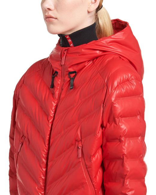 Prada Red Light Nylon Hooded Puffer Jacket