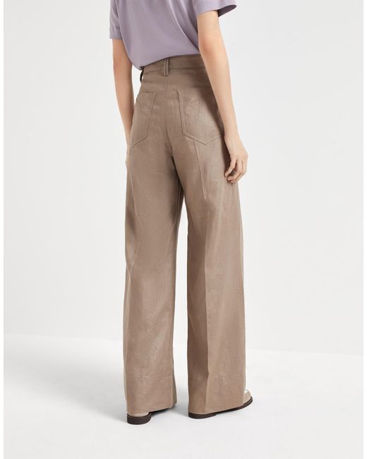 Brunello Cucinelli Natural Pleated Wide-Leg Trousers