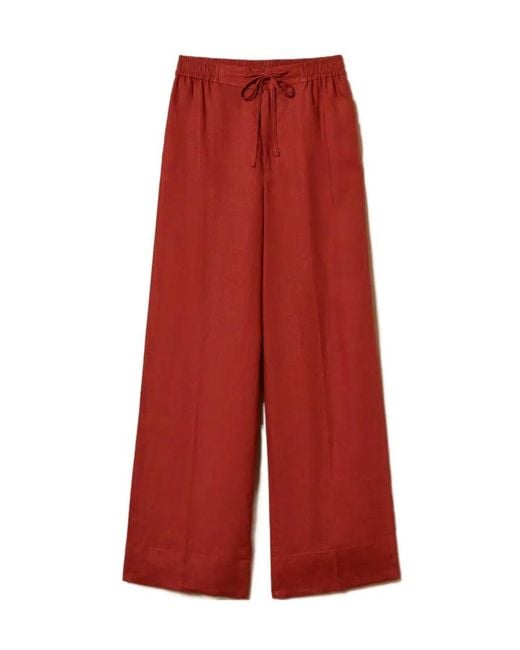 Twinset Red Drawstring Wide-Leg Pants