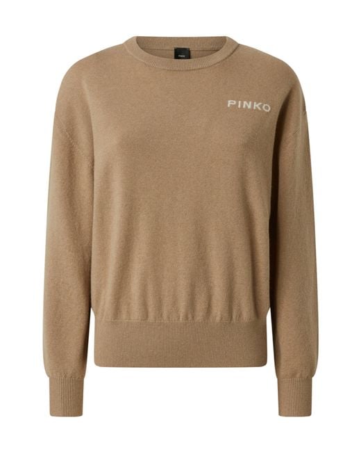 Pinko Brown Martinica Logo Intarsia Jumper