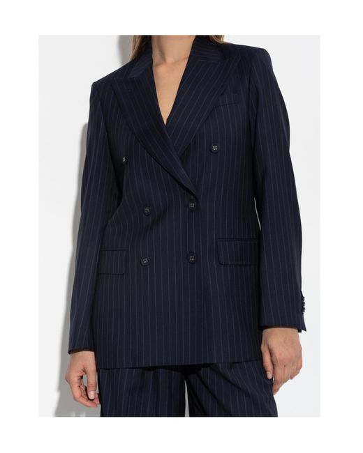 Officine Generale Blue Pinstripe Double-Breasted Jacket