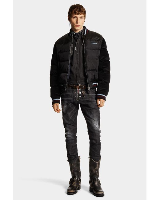DSquared² Black Mixed Puffer Bomber for men
