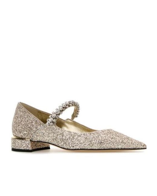 Jimmy Choo Natural Bing Glittery Flat Shoes