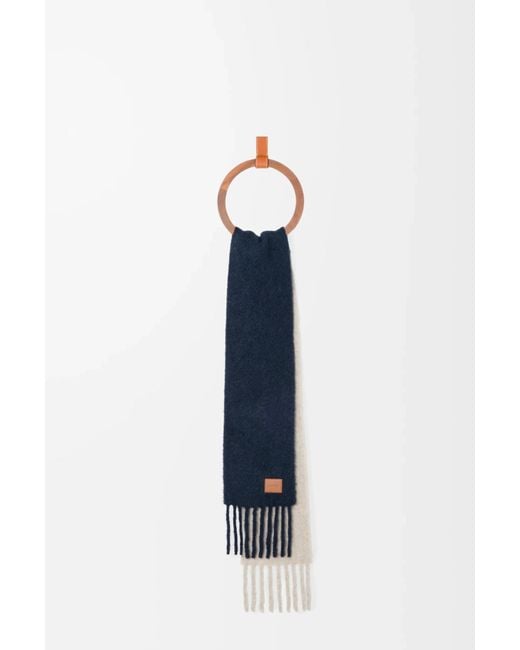 Loewe Blue Logo Patch Fringed Scarf