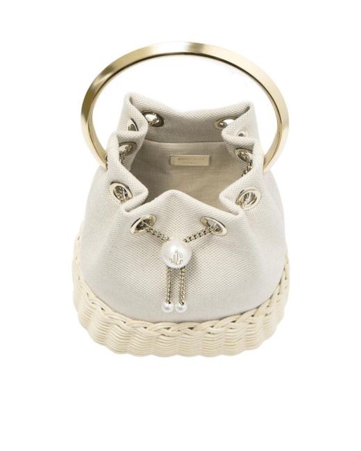 Jimmy Choo Natural Bon Bon Pearl Detail Bucket Bag