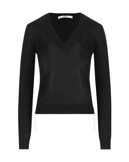 Fendi Black V-Neck Cashmere-Blend Sweater