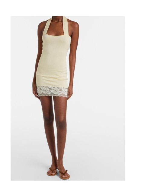 AYA MUSE White Lace-Trimmed Silk Cotton Mini Dress