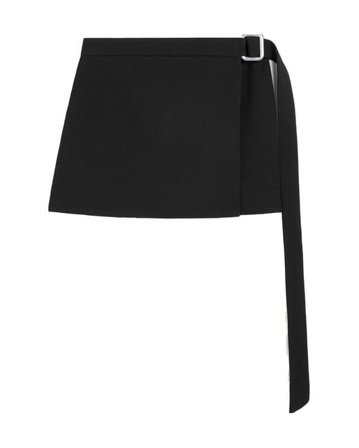 AMI Black Wrap Virgin Wool Miniskirt