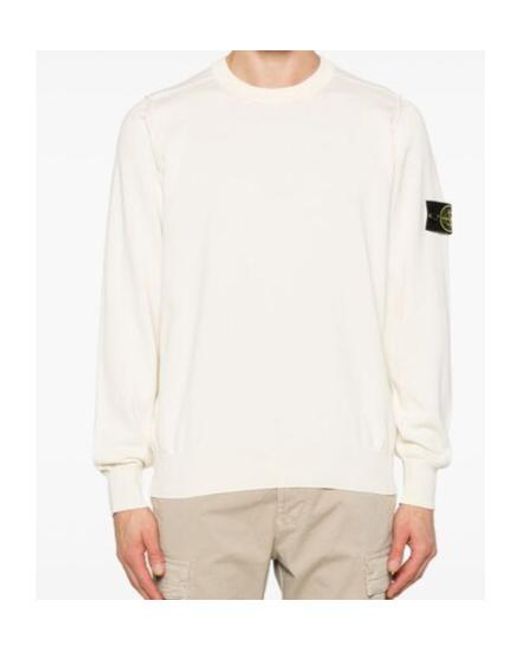 Stone Island White Round Neck Sweater for men