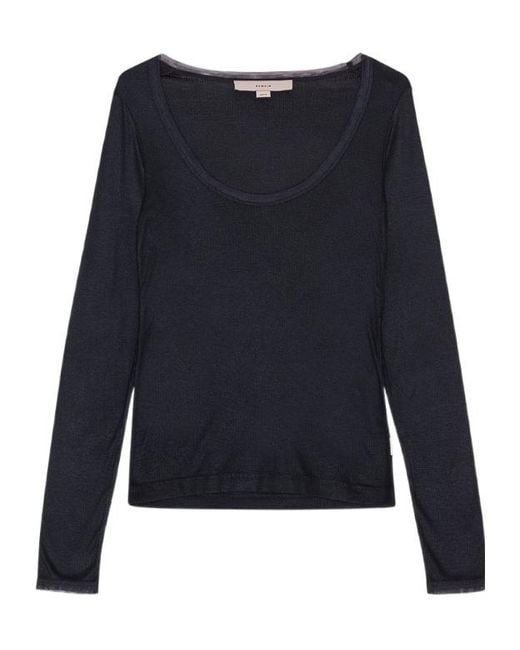 REMAIN Birger Blue Christensen Tulle-Trimmed Ribbed Top