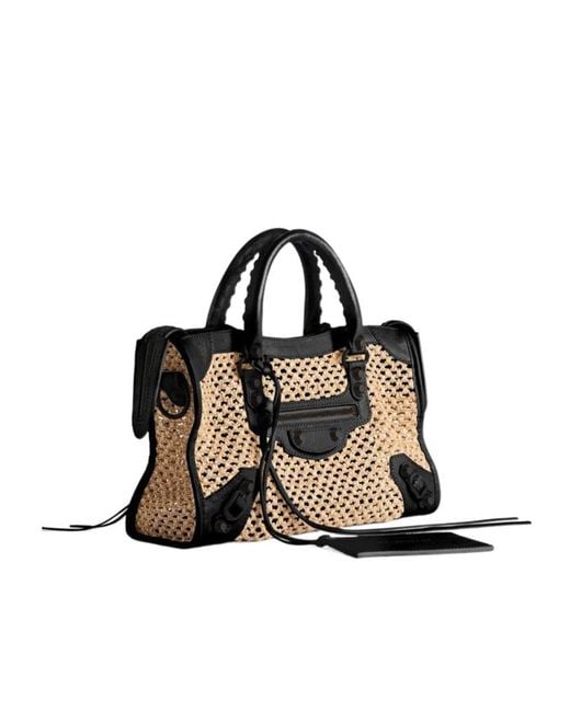 Balenciaga Black Le City Medium Raffia Tote Bag