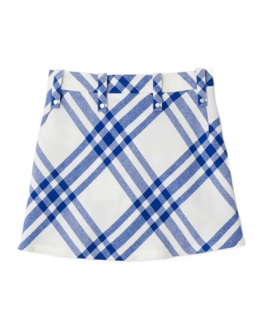 Burberry Blue Checked Pleated Mini Skirt