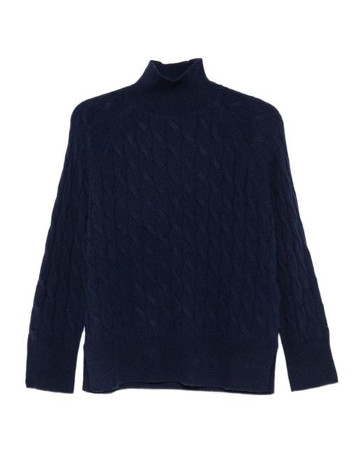 Marella Blue High-Neck Knit Sweater