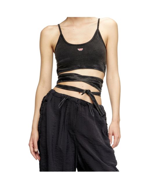 DIESEL Black T-Leya Cropped Spaghetti Strap Top