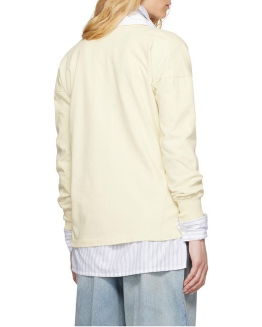 Maison Margiela White Logo Embroidered Long-Sleeved Polo Shirt for men