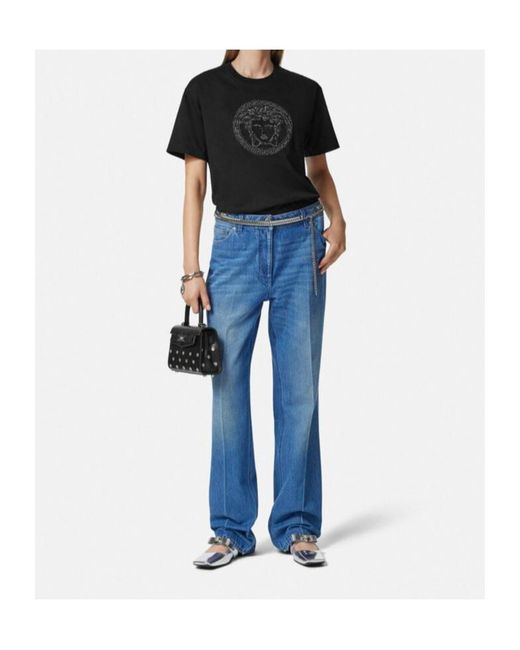 Versace Black Logo-Embellished Crewneck T-Shirt