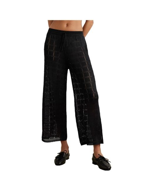 Calle Del Mar Black Pointelle Knit Wide-Leg Trousers