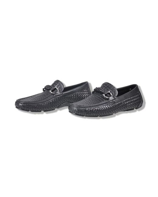 Ferragamo Black Weave Business Casual Shoes for men