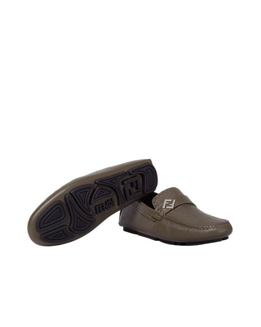 Fendi Brown Ff Plaque Driving Loafers for men