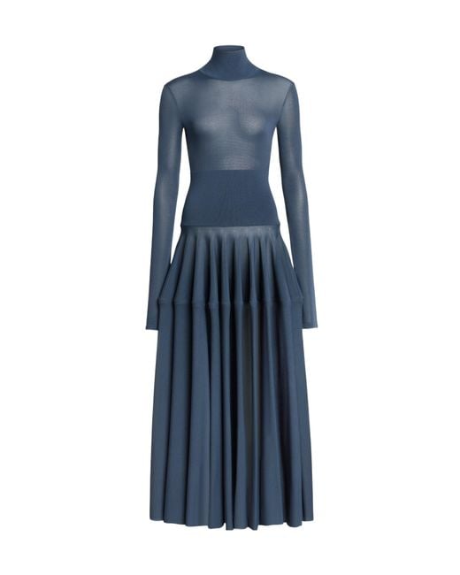 Alaïa Blue Peplum Viscose Dress