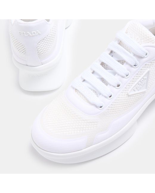 Prada White Lace-Up Platform Sneakers