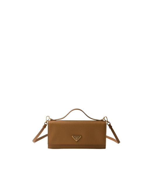 Prada Brown Triangle-Logo Top Handle Wallet