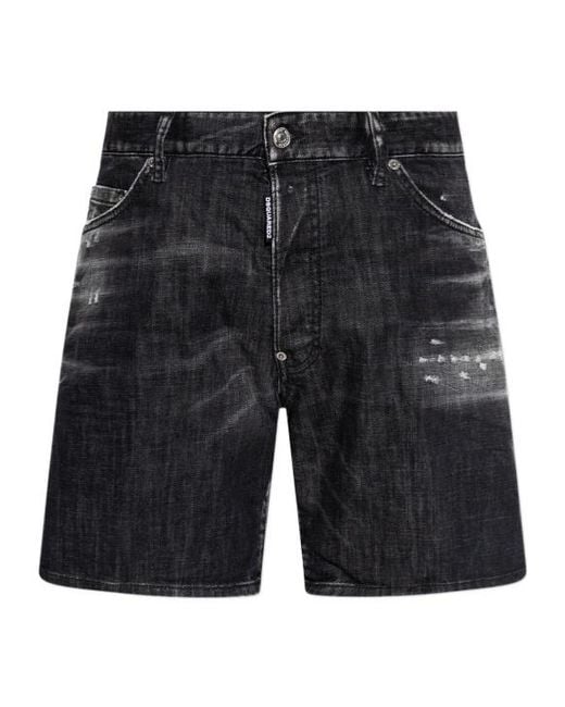 DSquared² Black Distressed Denim Shorts for men