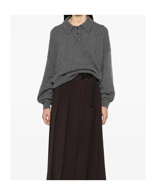 Lisa Yang Gray Long-Sleeved Polo Collar Sweater