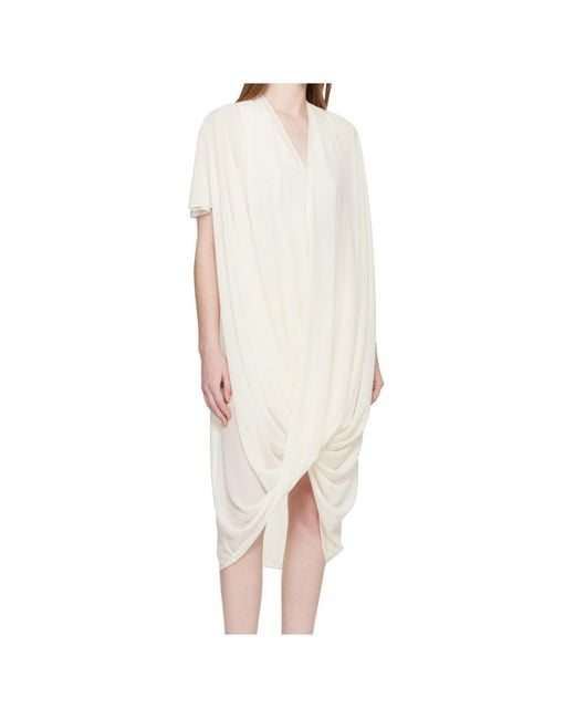 MM6 by Maison Margiela White V-Neck Draped Midi Dress