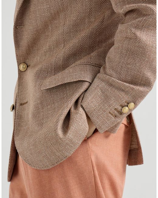 Brunello Cucinelli Brown Chevron Peaked-Lapels Blazer for men