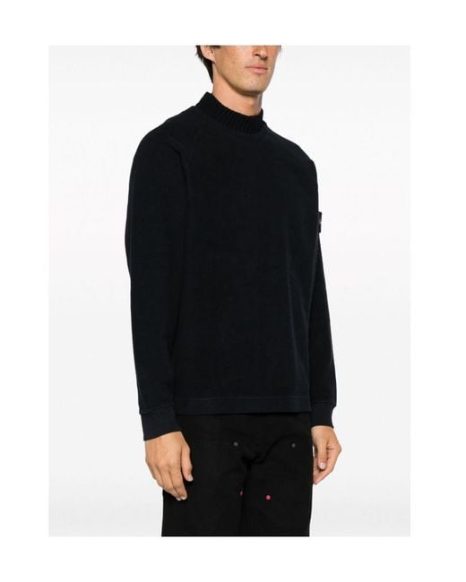 Stone Island Blue Compass-Motif Mock Neck Layered Sweatshirt for men