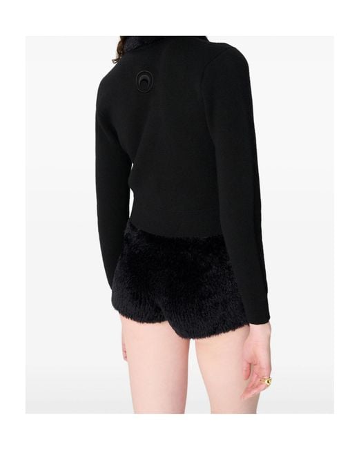 MARINE SERRE Black Wool Cropped Cardigan