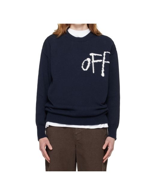 Off-White c/o Virgil Abloh Blue Intarsia Logo Knitted Sweater