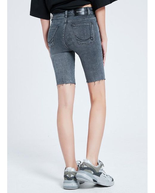 LIU REGALI Gray Trim Rough Rimmed Riding Denim Shorts