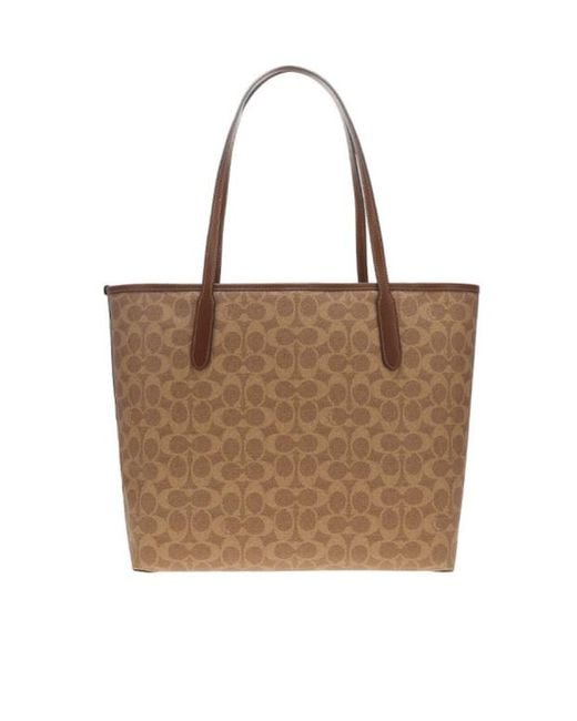 COACH Brown Logo Pattern Tote Bag