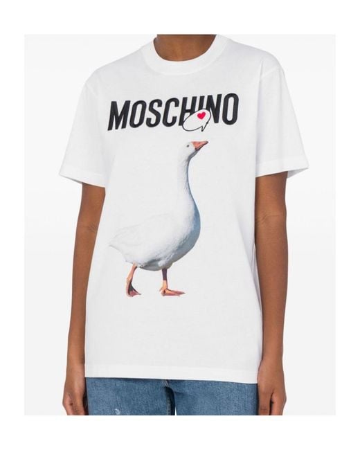Moschino White Logo Printed Crewneck T-Shirt